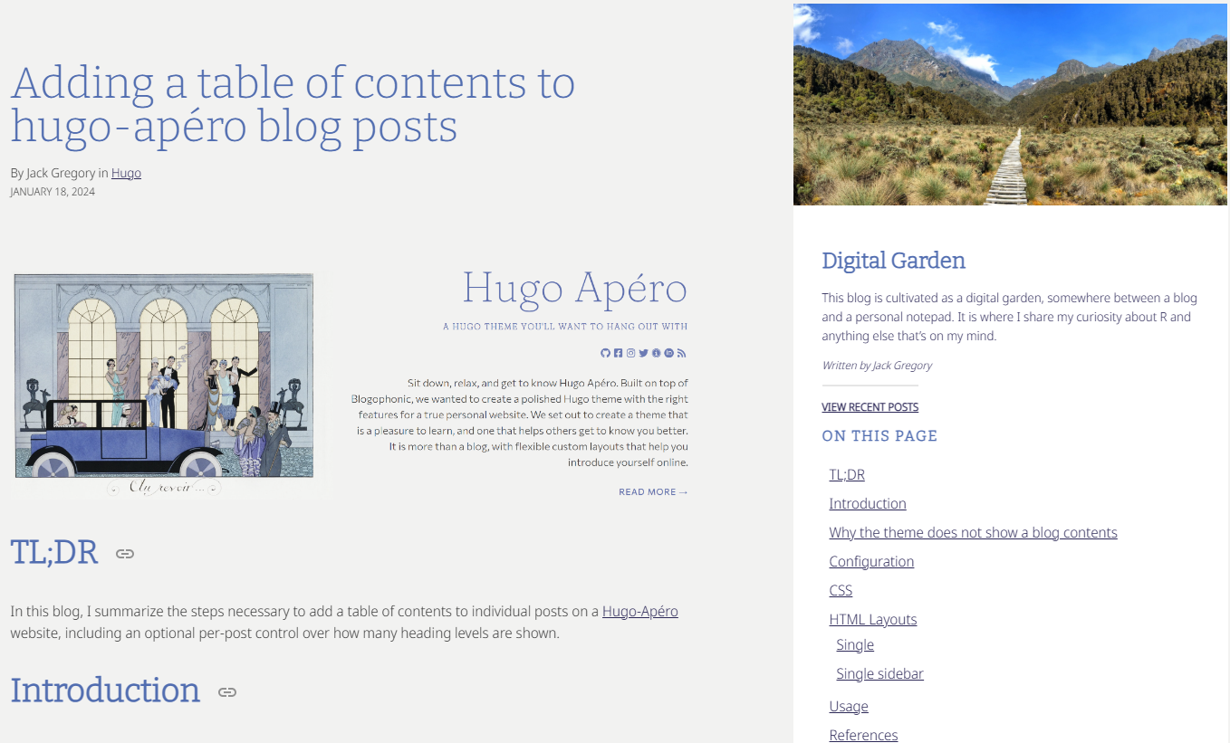 Screenshot: ToC render for single-sidebar layout
