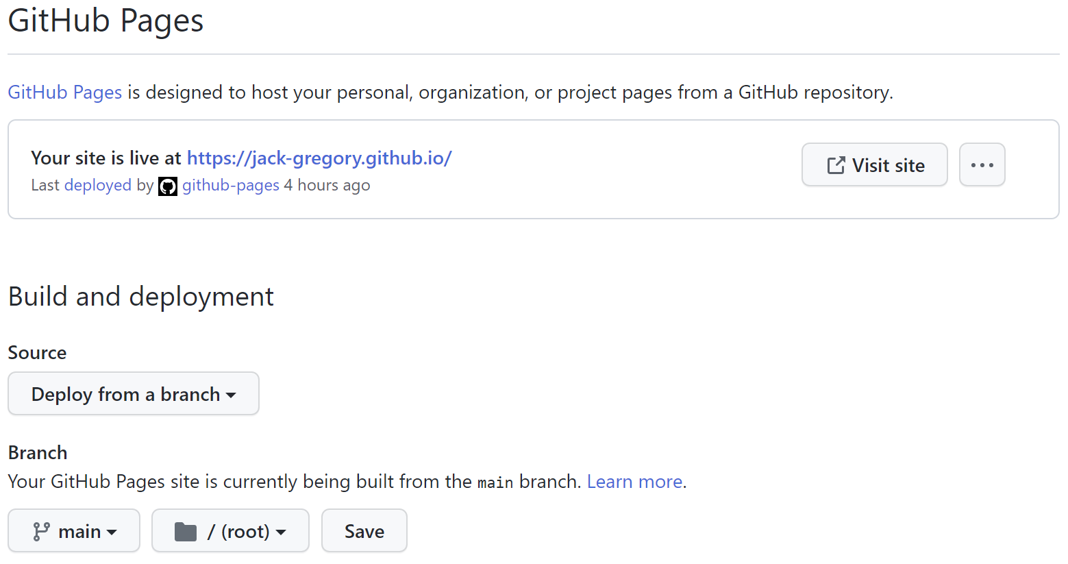 Screenshot: GitHub Pages settings