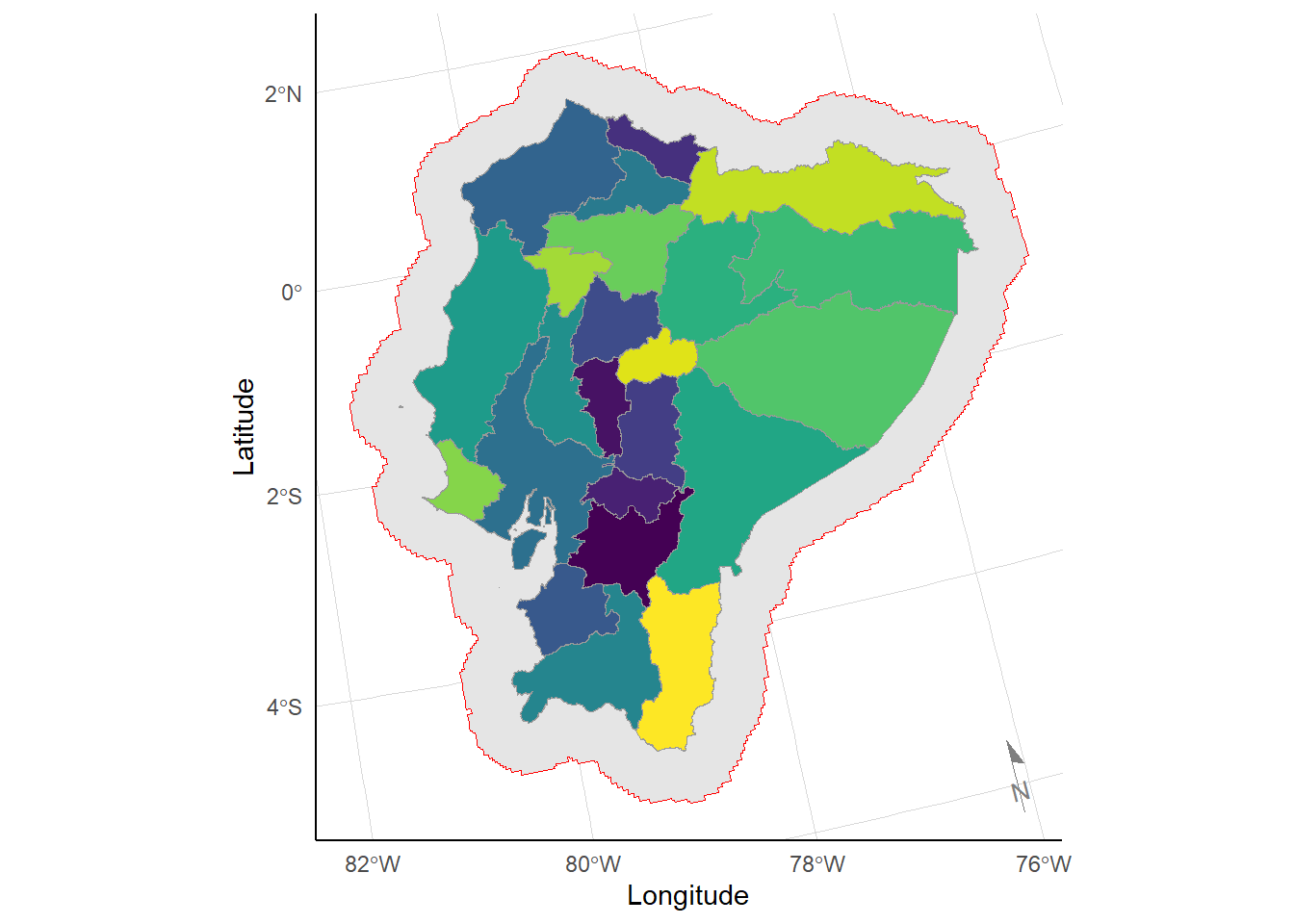 Subnational boundaries for Ecuadorian mainland and buffer area